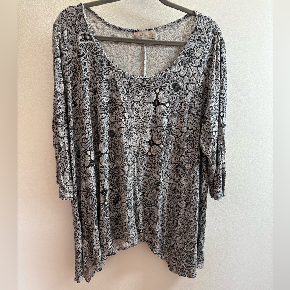 Philosophy Blue And Black Floral Scoop Neck Top 2X